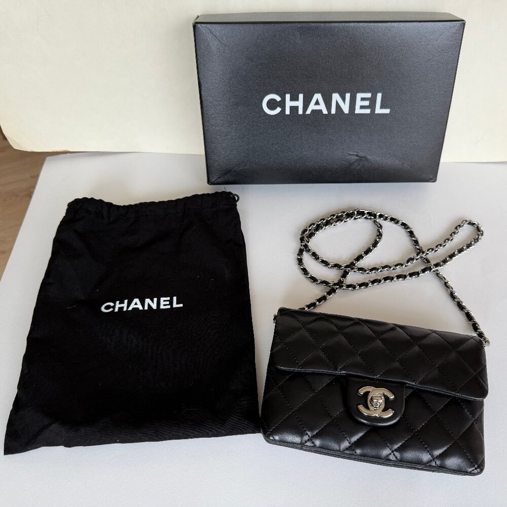 Chanel Black Lambskin Wallet On A Chain mini flap bag cross body